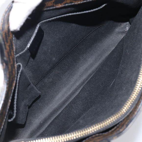CELINE Macadam Canvas Hand Bag PVC Leather Black Gold Auth 205256V