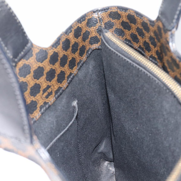CELINE Macadam Canvas Hand Bag PVC Leather Black Gold Auth 205256V