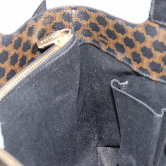 CELINE Macadam Canvas Hand Bag PVC Leather Black Gold Auth 205256V