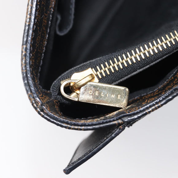 CELINE Macadam Canvas Hand Bag PVC Leather Black Gold Auth 205256V