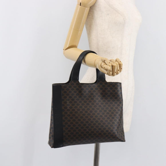 CELINE Macadam Canvas Hand Bag PVC Leather Black Gold Auth 205256V