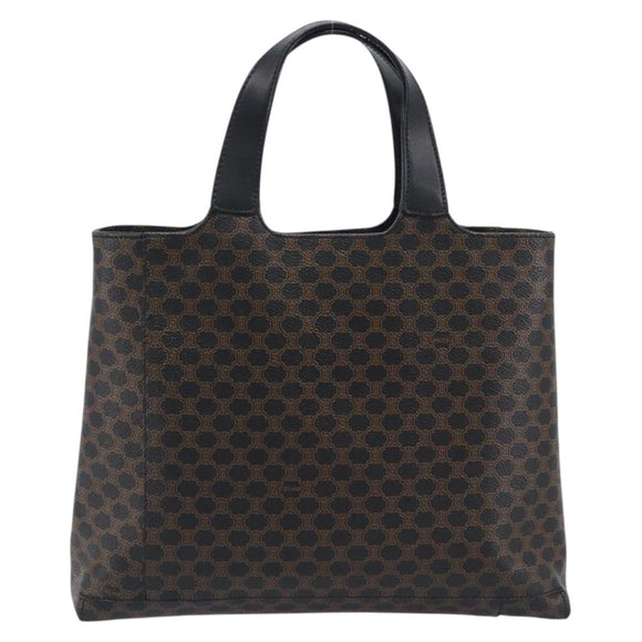 CELINE Macadam Canvas Hand Bag PVC Leather Black Gold Auth 205256V