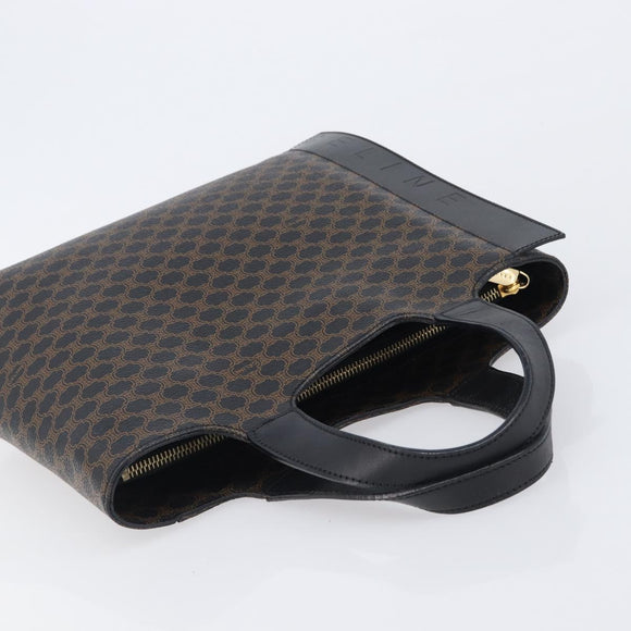 CELINE Macadam Canvas Hand Bag PVC Leather Black Gold Auth 205256V