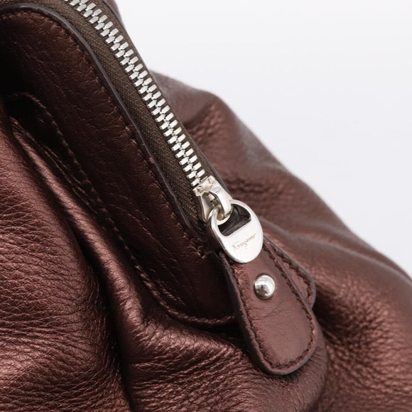 Salvatore Ferragamo Gancini Hand Bag Leather Brown Silver Auth 205257V