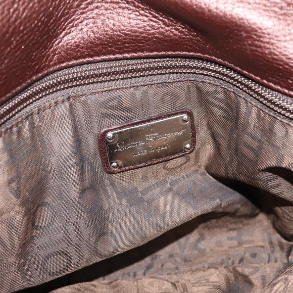 Salvatore Ferragamo Gancini Hand Bag Leather Brown Silver Auth 205257V