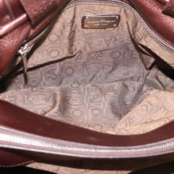 Salvatore Ferragamo Gancini Hand Bag Leather Brown Silver Auth 205257V