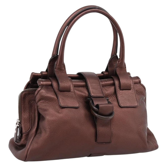 Salvatore Ferragamo Gancini Hand Bag Leather Brown Silver Auth 205257V