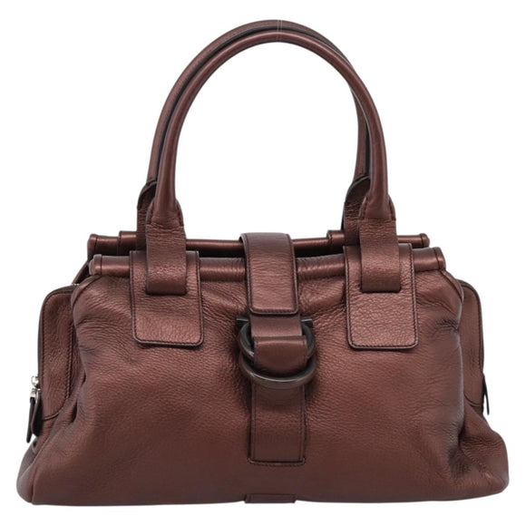 Salvatore Ferragamo Gancini Hand Bag Leather Brown Silver Auth 205257V