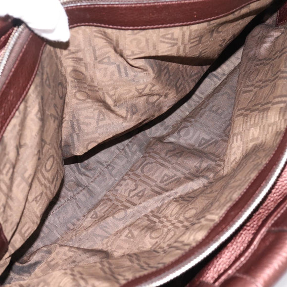 Salvatore Ferragamo Gancini Hand Bag Leather Brown Silver Auth 205257V