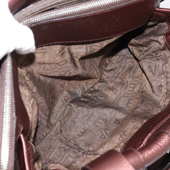 Salvatore Ferragamo Gancini Hand Bag Leather Brown Silver Auth 205257V