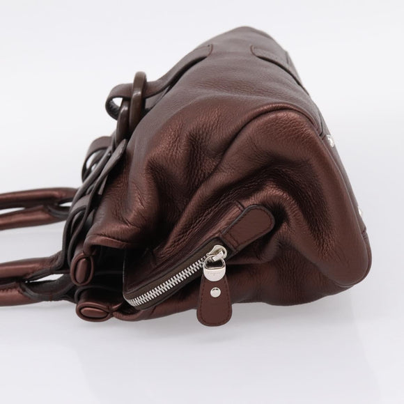 Salvatore Ferragamo Gancini Hand Bag Leather Brown Silver Auth 205257V