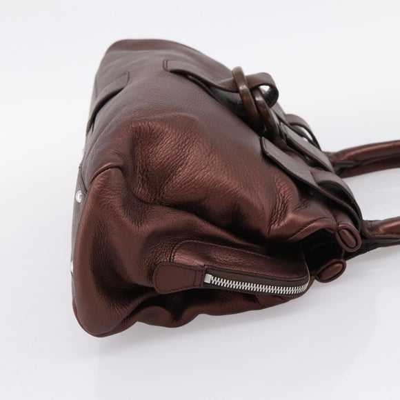 Salvatore Ferragamo Gancini Hand Bag Leather Brown Silver Auth 205257V