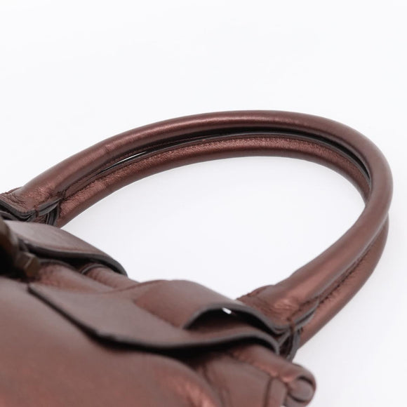 Salvatore Ferragamo Gancini Hand Bag Leather Brown Silver Auth 205257V