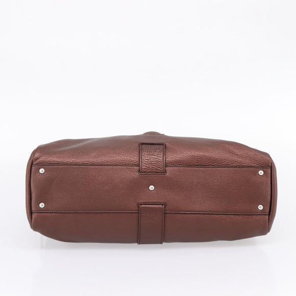 Salvatore Ferragamo Gancini Hand Bag Leather Brown Silver Auth 205257V
