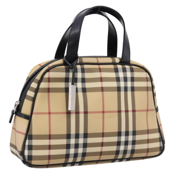 BURBERRY Nova Check Hand Bag PVC Beige Silver Auth 205260A