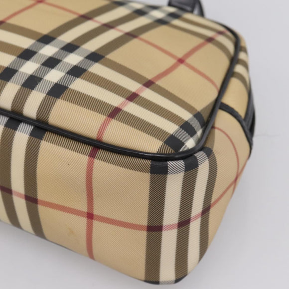 BURBERRY Nova Check Hand Bag PVC Beige Silver Auth 205260A
