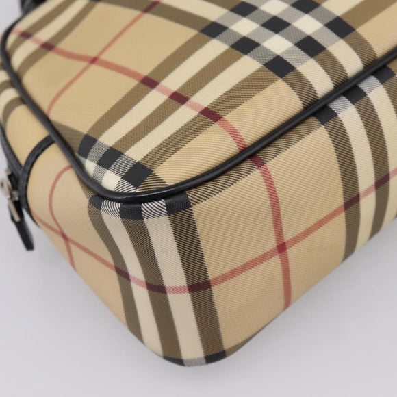 BURBERRY Nova Check Hand Bag PVC Beige Silver Auth 205260A