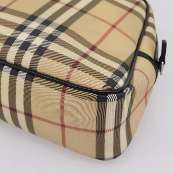 BURBERRY Nova Check Hand Bag PVC Beige Silver Auth 205260A