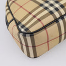 BURBERRY Nova Check Hand Bag PVC Beige Silver Auth 205260A-17