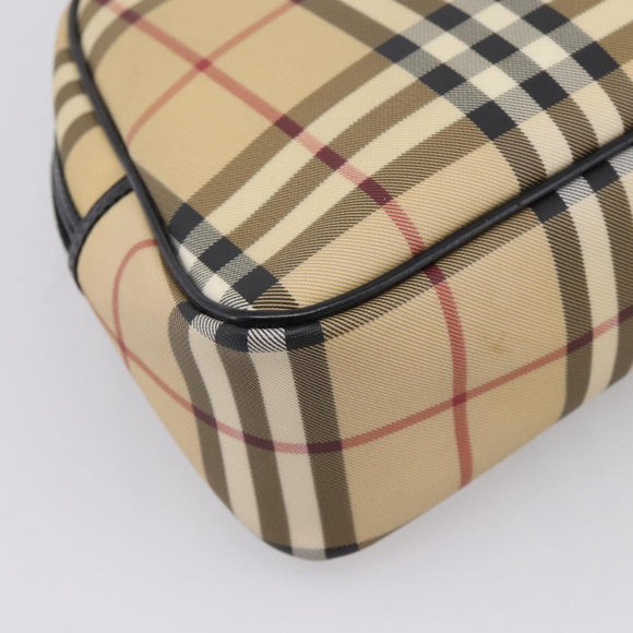 BURBERRY Nova Check Hand Bag PVC Beige Silver Auth 205260A