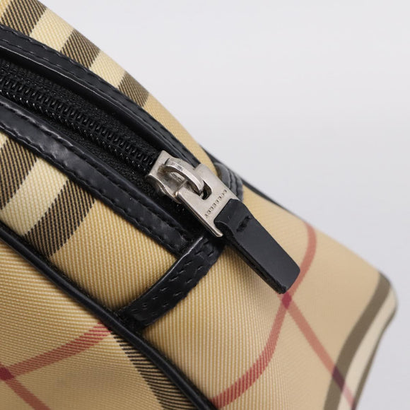 BURBERRY Nova Check Hand Bag PVC Beige Silver Auth 205260A