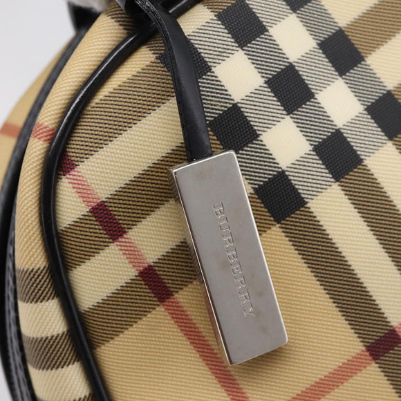BURBERRY Nova Check Hand Bag PVC Beige Silver Auth 205260A