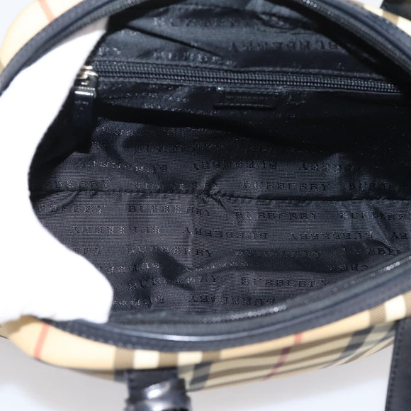 BURBERRY Nova Check Hand Bag PVC Beige Silver Auth 205260A