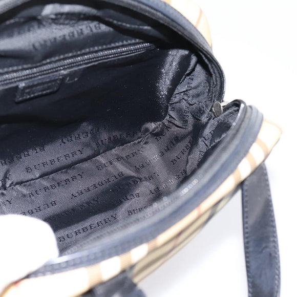 BURBERRY Nova Check Hand Bag PVC Beige Silver Auth 205260A