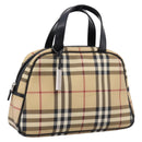 BURBERRY Nova Check Hand Bag PVC Beige Silver Auth 205260A-1