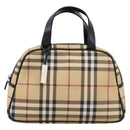 BURBERRY Nova Check Hand Bag PVC Beige Silver Auth 205260A-13