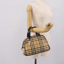 BURBERRY Nova Check Hand Bag PVC Beige Silver Auth 205260A-24