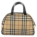 BURBERRY Nova Check Hand Bag PVC Beige Silver Auth 205260A-2