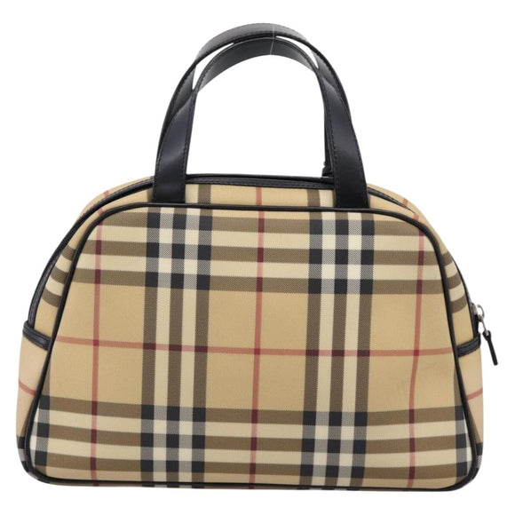 BURBERRY Nova Check Hand Bag PVC Beige Silver Auth 205260A
