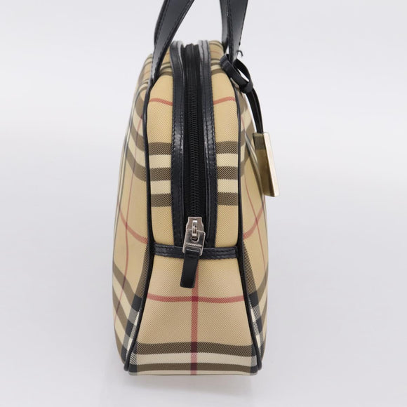 BURBERRY Nova Check Hand Bag PVC Beige Silver Auth 205260A
