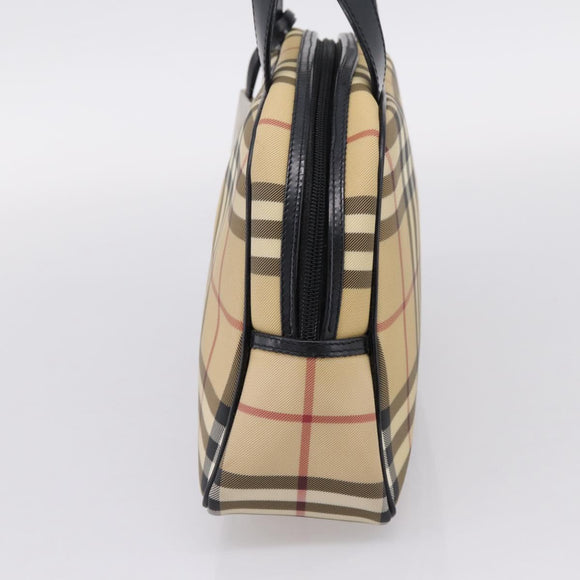 BURBERRY Nova Check Hand Bag PVC Beige Silver Auth 205260A
