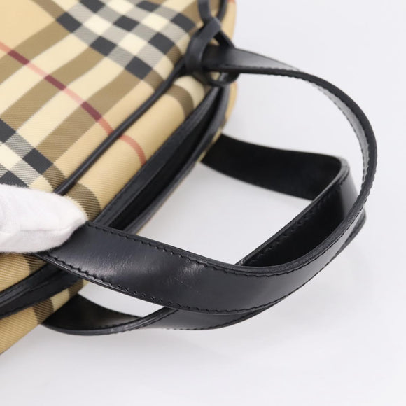 BURBERRY Nova Check Hand Bag PVC Beige Silver Auth 205260A