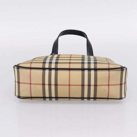 BURBERRY Nova Check Hand Bag PVC Beige Silver Auth 205260A