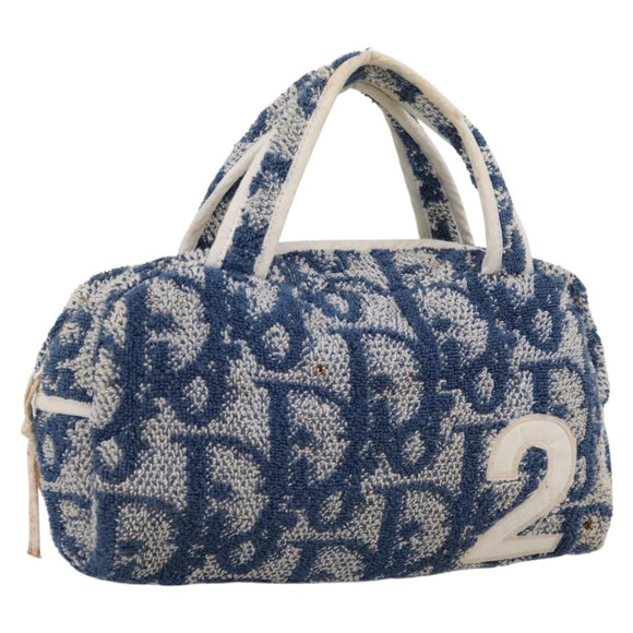 Christian Dior Trotter Canvas Hand Bag pile Blue Auth 205261