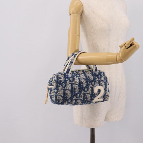 Christian Dior Trotter Canvas Hand Bag pile Blue Auth 205261