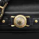 VERSACE Shoulder Bag Nylon Leather Black Gold Auth 205264-9
