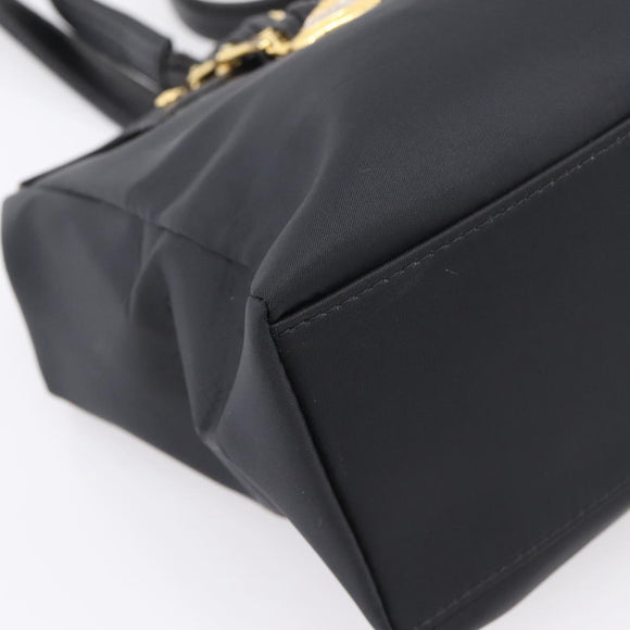 VERSACE Shoulder Bag Nylon Leather Black Gold Auth 205264