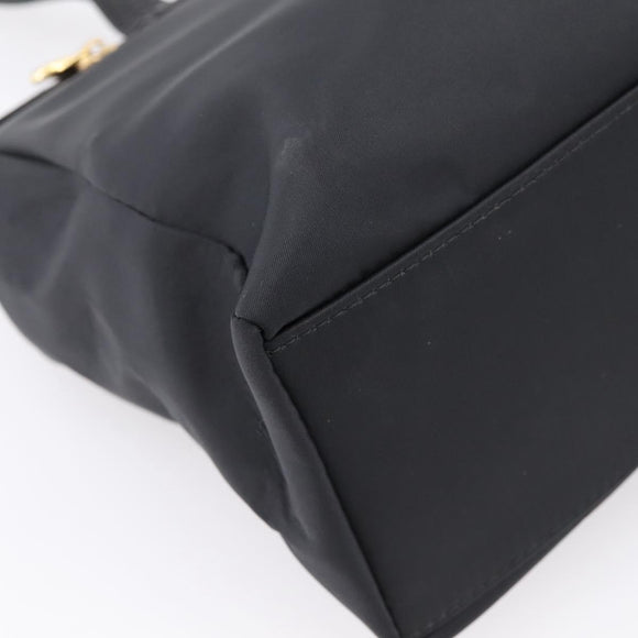 VERSACE Shoulder Bag Nylon Leather Black Gold Auth 205264
