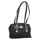 VERSACE Shoulder Bag Nylon Leather Black Gold Auth 205264-1