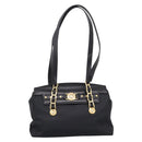 VERSACE Shoulder Bag Nylon Leather Black Gold Auth 205264-13
