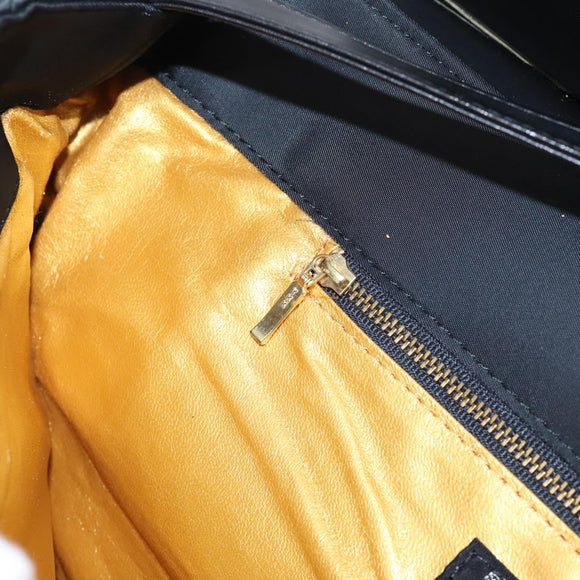 VERSACE Shoulder Bag Nylon Leather Black Gold Auth 205264
