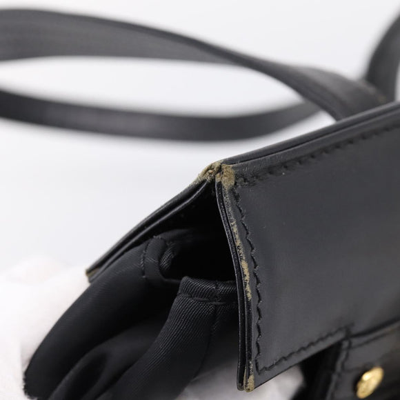 VERSACE Shoulder Bag Nylon Leather Black Gold Auth 205264