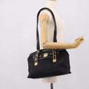 VERSACE Shoulder Bag Nylon Leather Black Gold Auth 205264-23