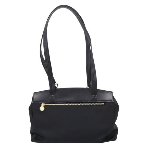 VERSACE Shoulder Bag Nylon Leather Black Gold Auth 205264