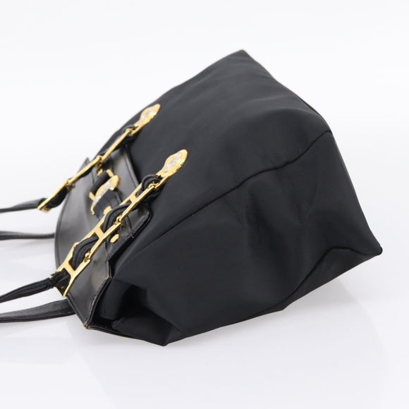 VERSACE Shoulder Bag Nylon Leather Black Gold Auth 205264