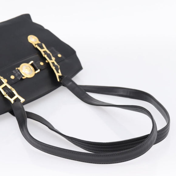 VERSACE Shoulder Bag Nylon Leather Black Gold Auth 205264